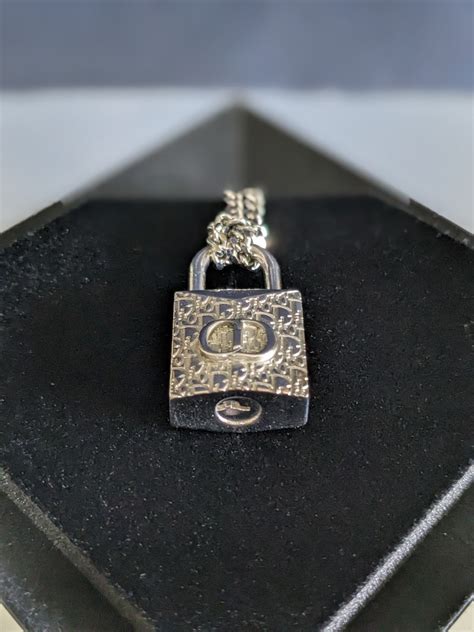 dior oblique brass padlock necklace|CHRISTIAN DIOR Oblique Padlock Pendant Necklace Silver .